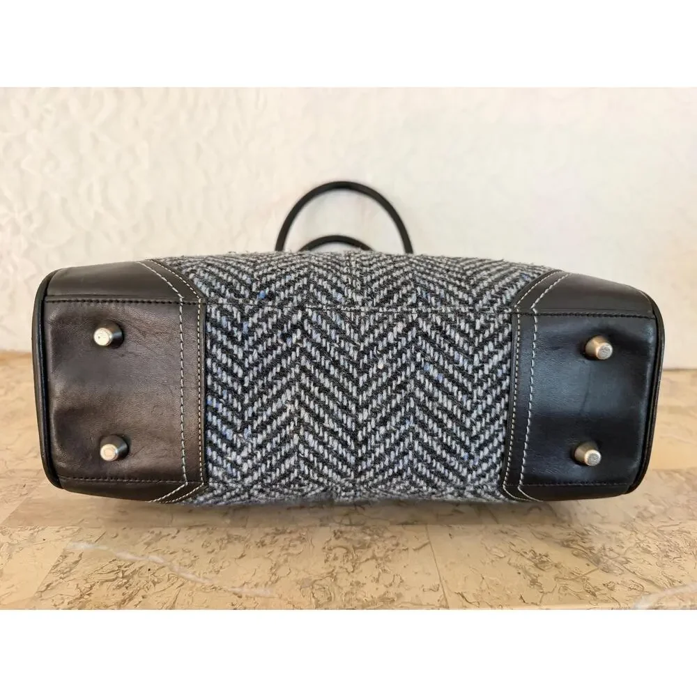 Vtg Coach Hampton Black Tweed fabric Leather carryall Hamilton Satchel Bag 11215